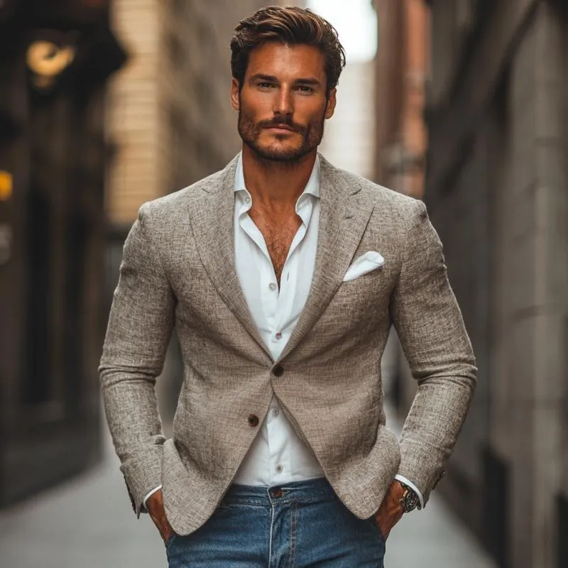 Men's Casual Cotton Linen Notch Lapel Single-breasted Slim-fit Blazer 54279361M sold by Manly product image thumbnail 3