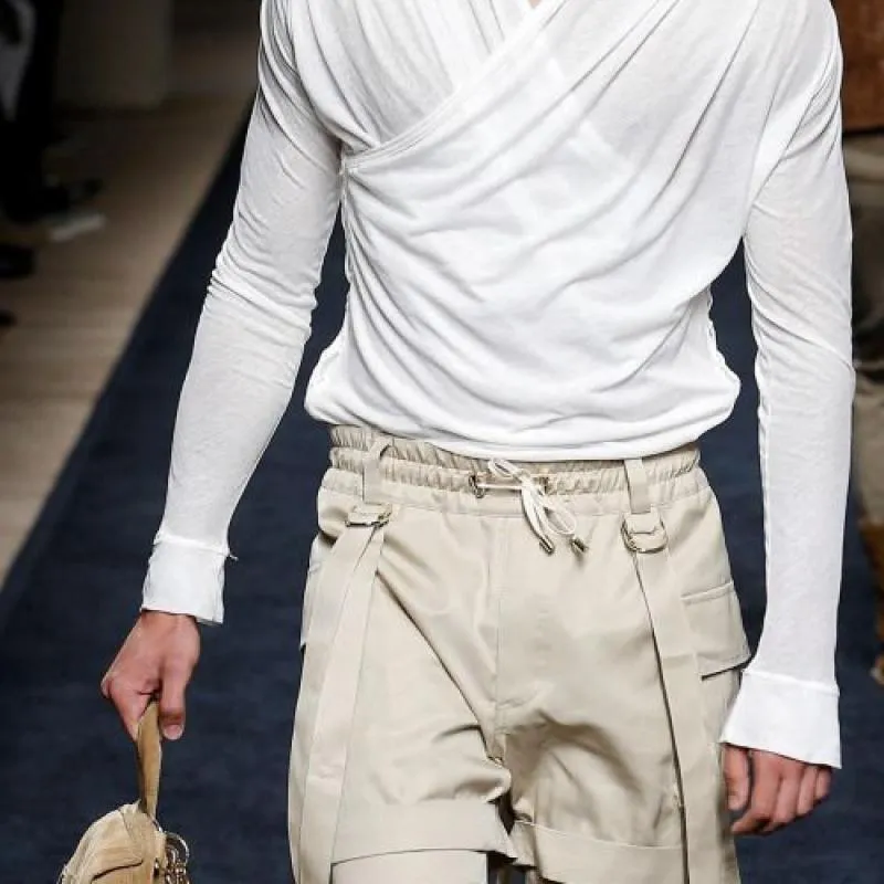 Men's Fashion V-neck Irregular Design Cotton Long Sleeve T-shirt 10051007K sold by Manly product image thumbnail 3