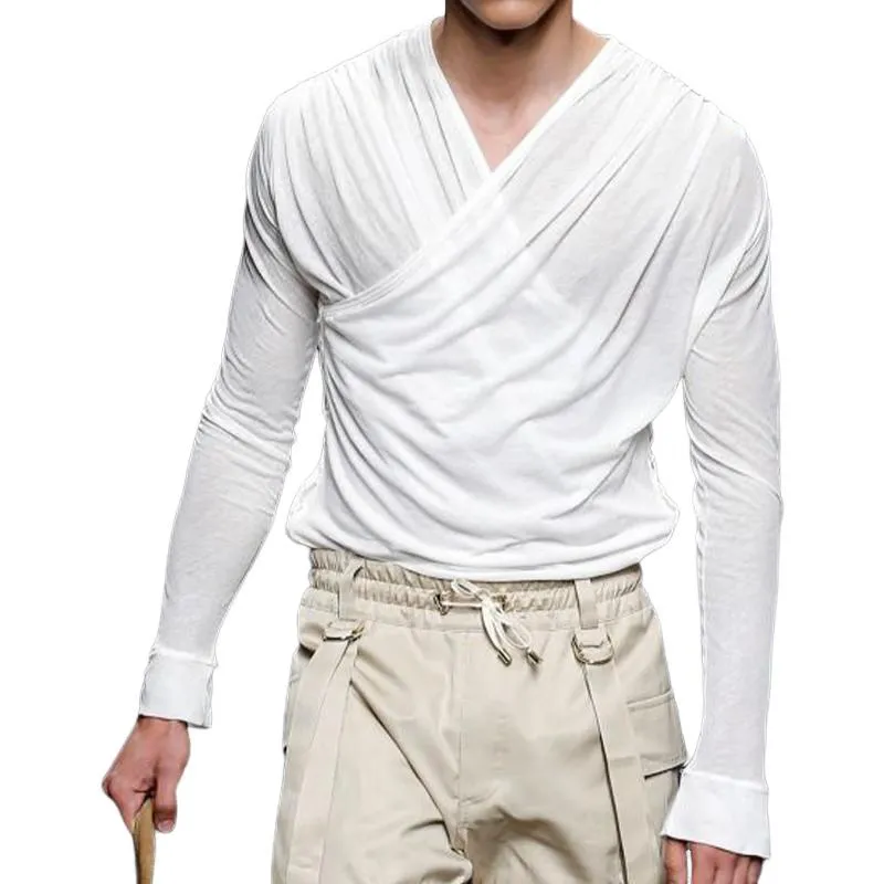 Men's Fashion V-neck Irregular Design Cotton Long Sleeve T-shirt 10051007K sold by Manly