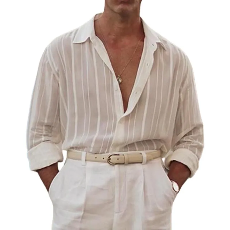 Men's Casual Fashionable Striped Textured Long-sleeved Shirt 77156024K sold by Manly