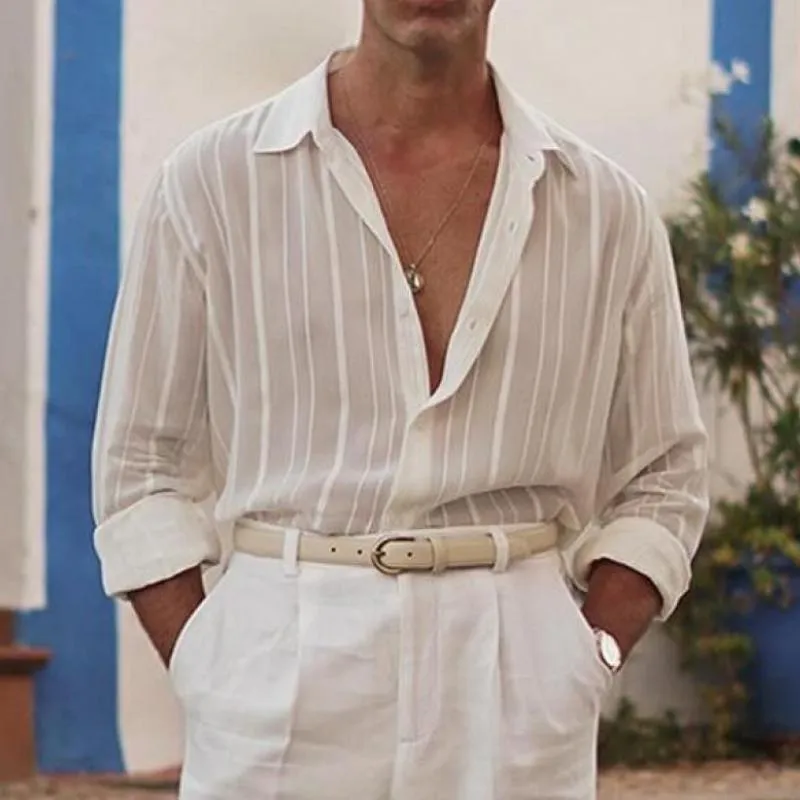 Men's Casual Fashionable Striped Textured Long-sleeved Shirt 77156024K sold by Manly product image thumbnail 2