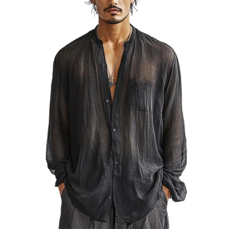 Men's Casual Fashion Silk Chiffon Long Sleeve Shirt 48797393K sold by Manly