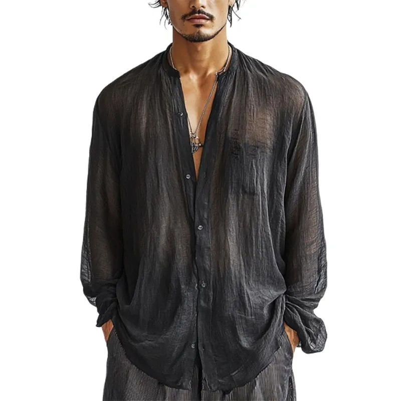 Men's Casual Fashion Silk Chiffon Long Sleeve Shirt 48797393K sold by Manly