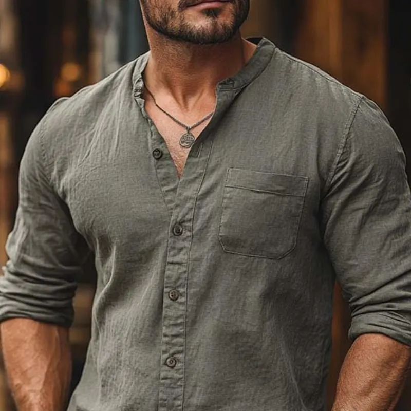 Men's Classic Casual Slim Fit Cotton And Linen Long-sleeved Shirt 93110045K sold by Manly product image thumbnail 3