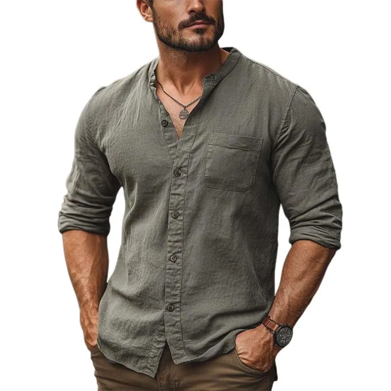 Men's Classic Casual  Slim Fit Cotton And Linen Long-sleeved Shirt 93110045K sold by Manly