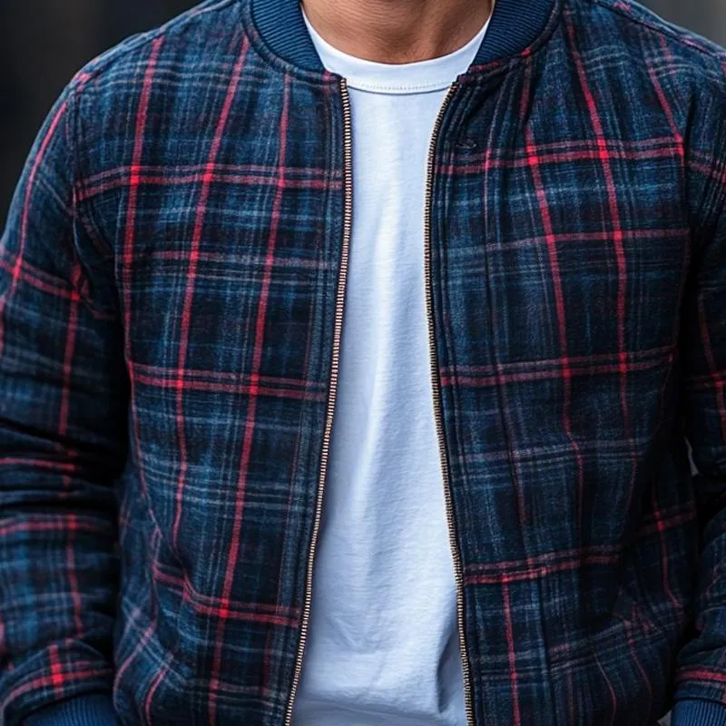 Men's Vintage Checked Stand Collar Zipper Jacket 07917324Z sold by Manly product image thumbnail 3