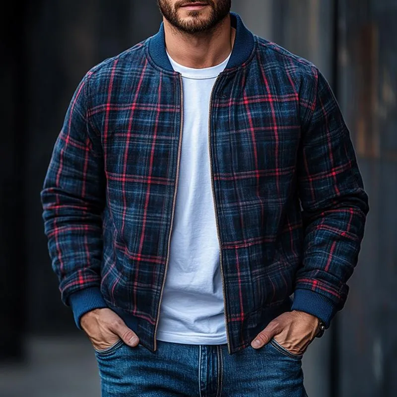 Men's Vintage Checked Stand Collar Zipper Jacket 07917324Z sold by Manly product image thumbnail 2