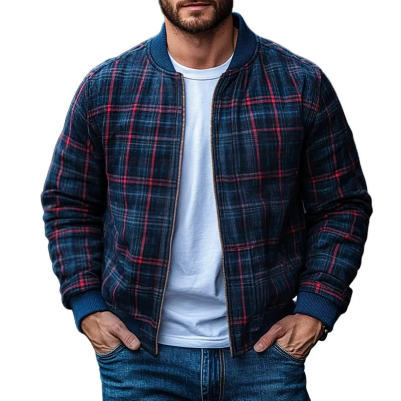 Men's Vintage Checked Stand Collar Zipper Jacket 07917324Z sold by Manly