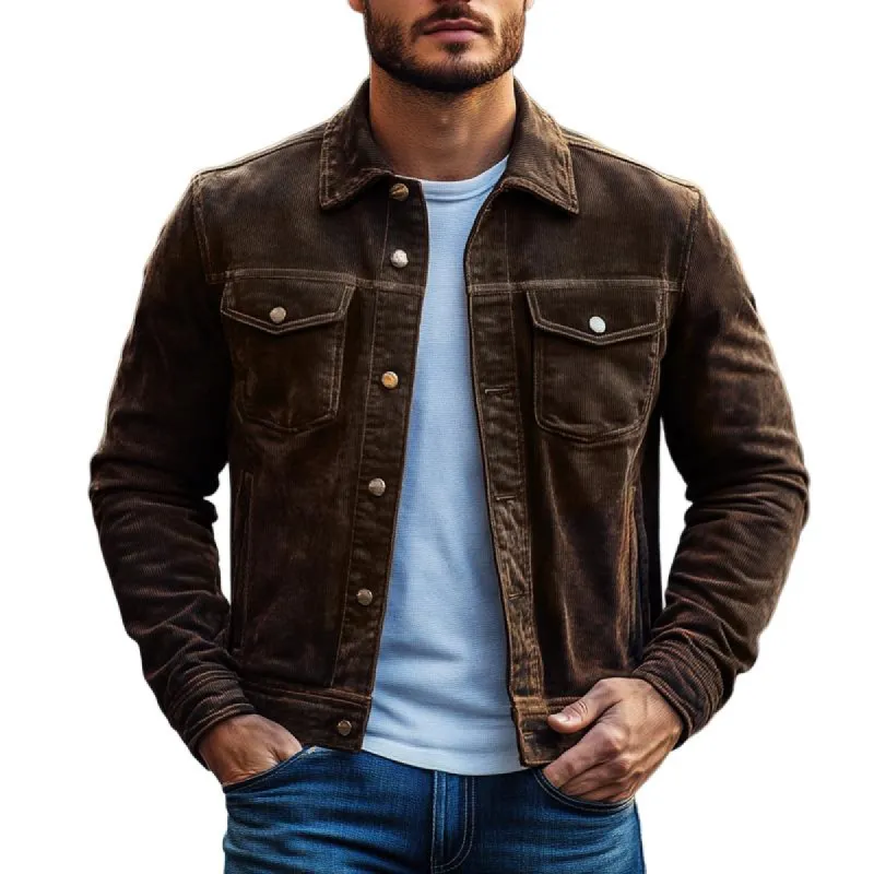 Men's Vintage Corduroy Lapel Chest Pocket Single Breasted Jacket 65730904Z sold by Manly