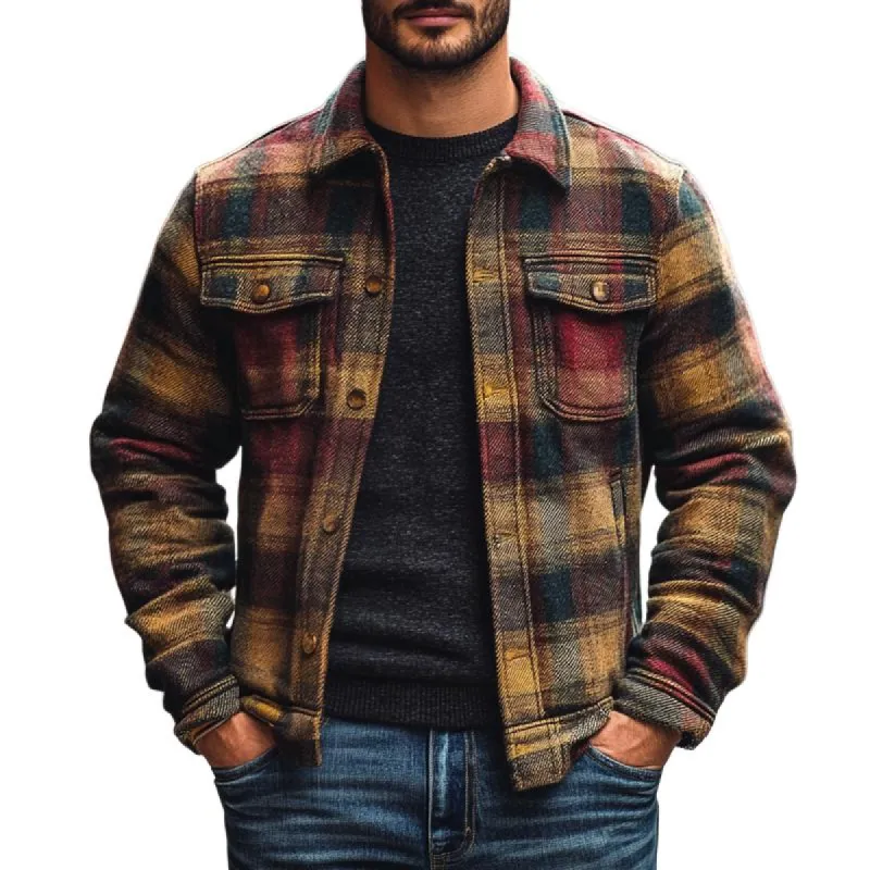 Men's Vintage Checked Lapel Chest Pocket Single Breasted Jacket 24517241Z sold by Manly