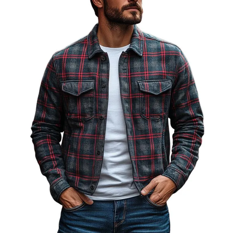 Men's Vintage Checked Lapel Chest Pocket Single Breasted Jacket 67571588Z sold by Manly