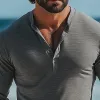 Men's Fashion Solid Color Henley Collar Long Sleeve Casual T-shirt 22727292Z sold by Manly