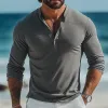 Men's Fashion Solid Color Henley Collar Long Sleeve Casual T-shirt 22727292Z sold by Manly