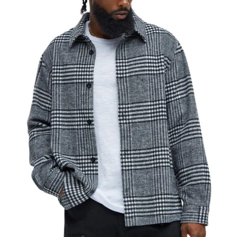 Men's Casual Houndstooth Lapel Long Sleeve Shirt 23861066F sold by Manly