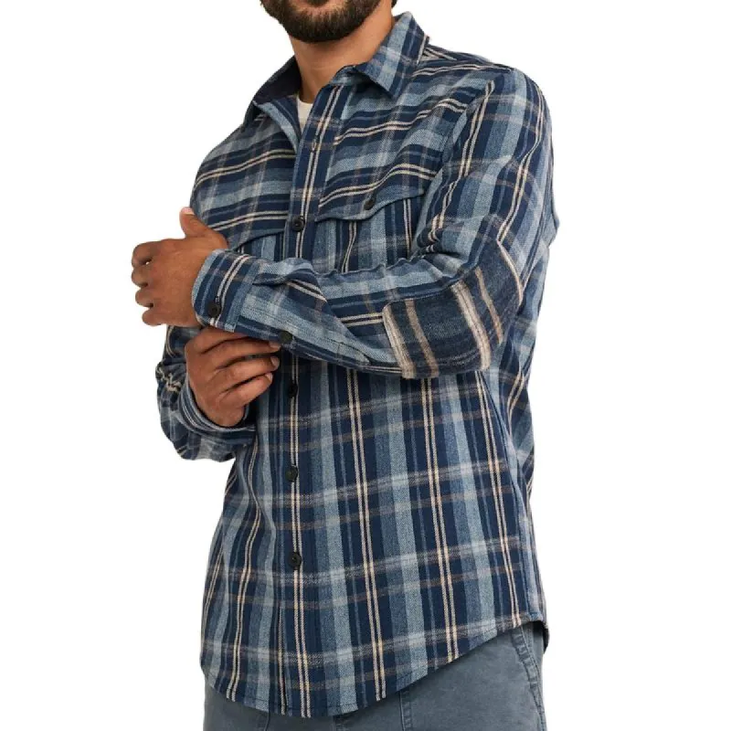 Men's All-match Blue Plaid Long-sleeved Lapel Shirt 19399812F sold by Manly