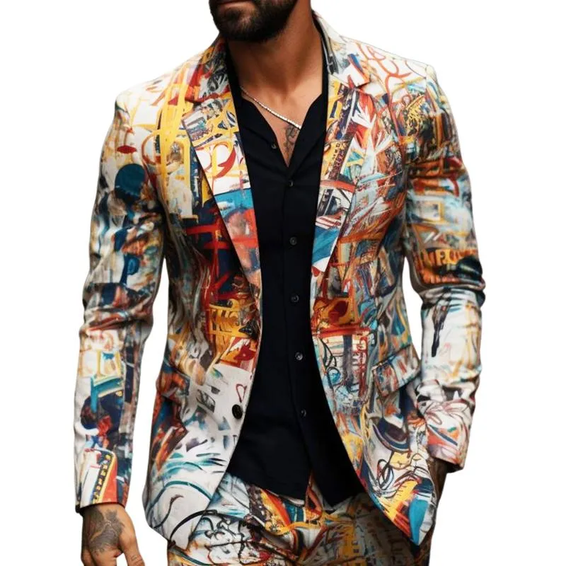 Men's Vintage Casual Print Single Breasted Blazer 92811949TO sold by Manly