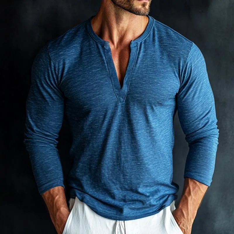 Men's Retro Casual V-Neck Long Sleeve T-Shirt 09633909TO sold by Manly product image thumbnail 2