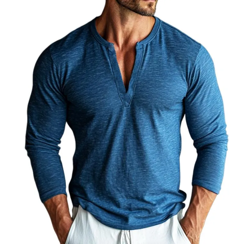 Men's Retro Casual V-Neck Long Sleeve T-Shirt 09633909TO sold by Manly