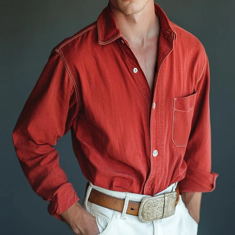 Men's Retro Casual Cowboy Pocket Lapel Long Sleeve Shirt 61580376TO sold by Manly product image thumbnail 2