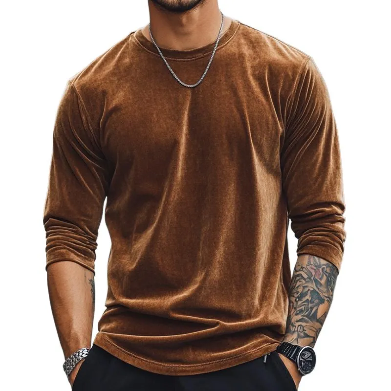 Men's Retro Casual Velvet V-neck Long Sleeve T-shirt 32213368TO sold by Manly