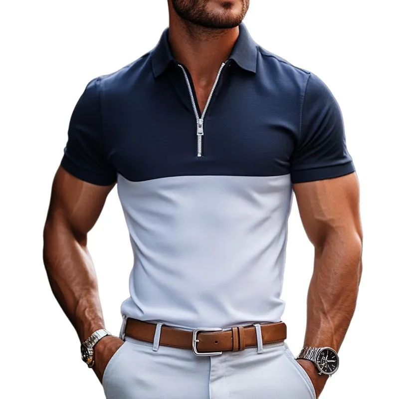 Men's Retro Casual Colorblock Short-sleeved Polo Shirt 59902274TO sold by Manly