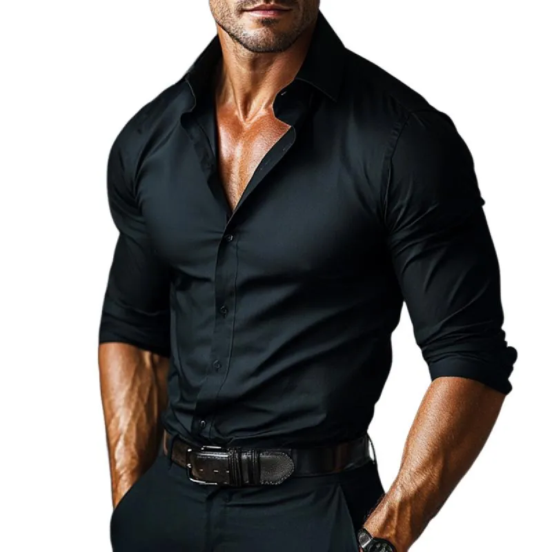 Men's Retro Casual Solid Color Lapel Long Sleeve Shirt 17971454TO sold by Manly