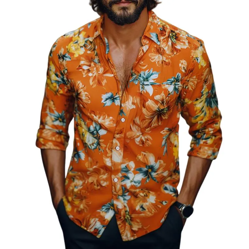Men's Retro Casual Printed Pocket Lapel Long Sleeve Shirt 26687798TO sold by Manly