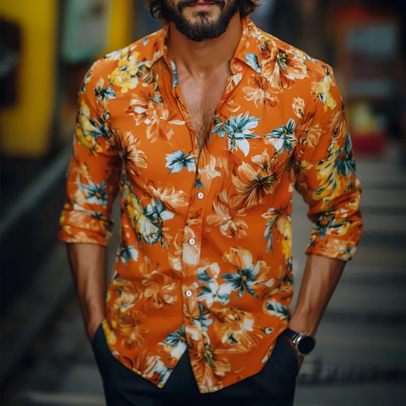 Men's Retro Casual Printed Pocket Lapel Long Sleeve Shirt 26687798TO sold by Manly product image thumbnail 2