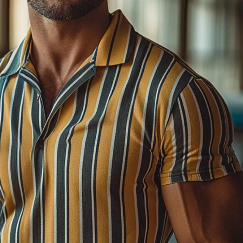 Men's Retro Casual Striped Print Short-sleeved Polo Shirt 09360045TO sold by Manly product image thumbnail 3