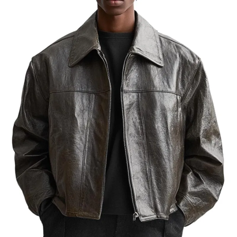 Men's Vintage Loose Lapel Leather Jacket 90696994F sold by Manly