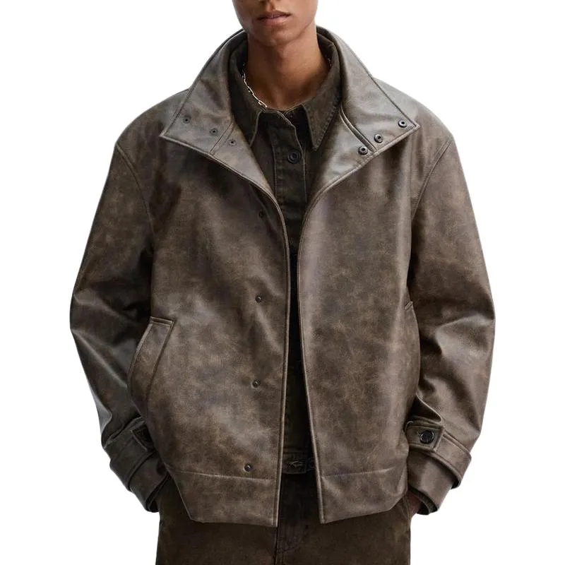 Men's Vintage Brown Lapel Leather Jacket 04304113F sold by Manly