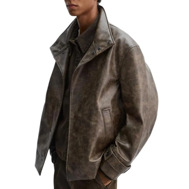 Men's Vintage Brown Lapel Leather Jacket 04304113F sold by Manly product image thumbnail 2