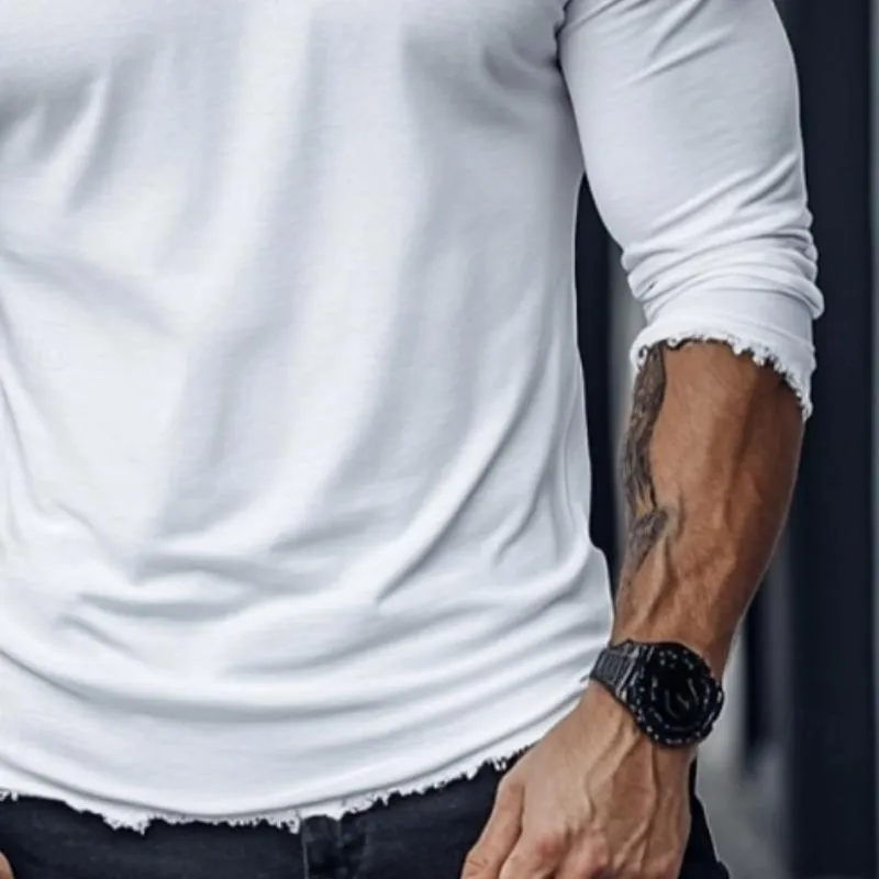 Men's Fashion Raw Edge Round Neck Slim Fit Long Sleeve T-Shirt 99127928Y sold by Manly product image thumbnail 2