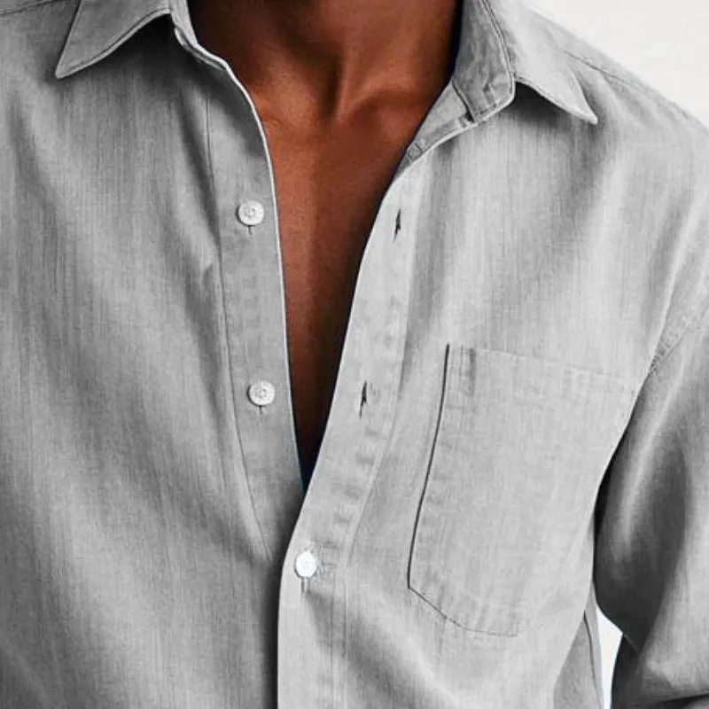 Men's Casual Cotton and Linen Lapel Chest Pocket Long Sleeve Shirt 27140413Y sold by Manly product image thumbnail 2