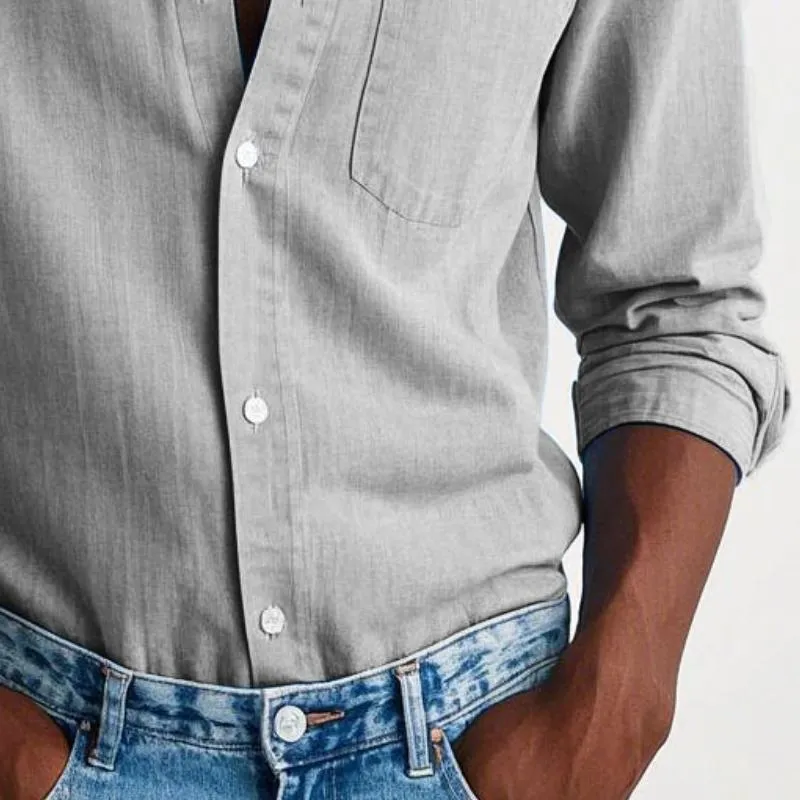 Men's Casual Cotton and Linen Lapel Chest Pocket Long Sleeve Shirt 27140413Y sold by Manly product image thumbnail 3