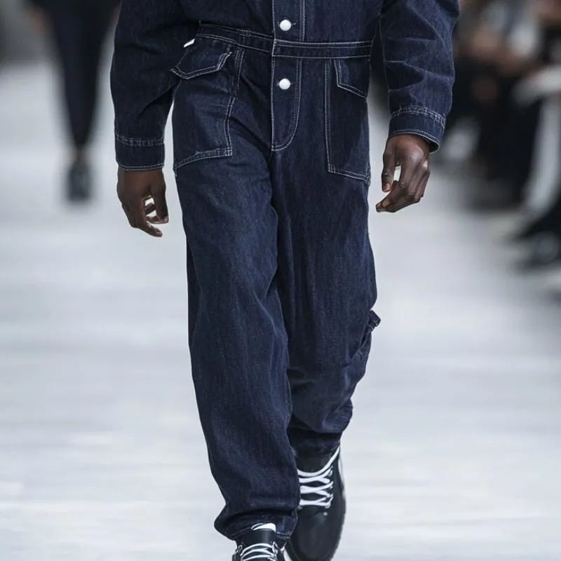 Men Fashion Multi-pocket Single-breasted Lapel Long-sleeved Denim Jumpsuit 20921518Y sold by Manly product image thumbnail 3