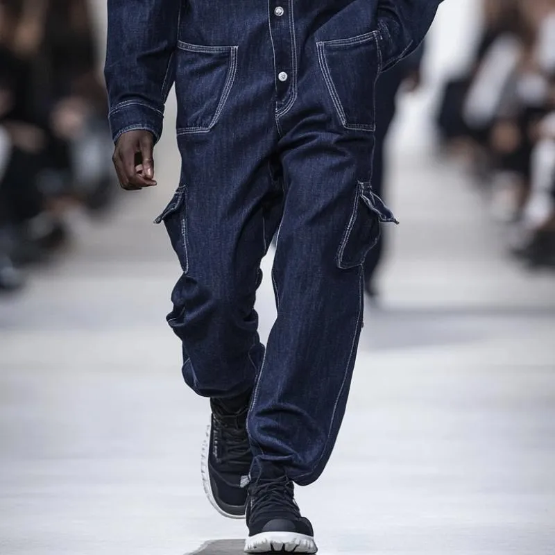 Men Fashion Multi-pocket Single-breasted Lapel Long-sleeved Denim Jumpsuit 57821333Y sold by Manly product image thumbnail 3