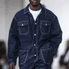 Men Fashion Multi-pocket Single-breasted Lapel Long-sleeved Denim Jumpsuit 57821333Y sold by Manly
