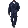 Men Fashion Multi-pocket Single-breasted Lapel Long-sleeved Denim Jumpsuit 57821333Y sold by Manly