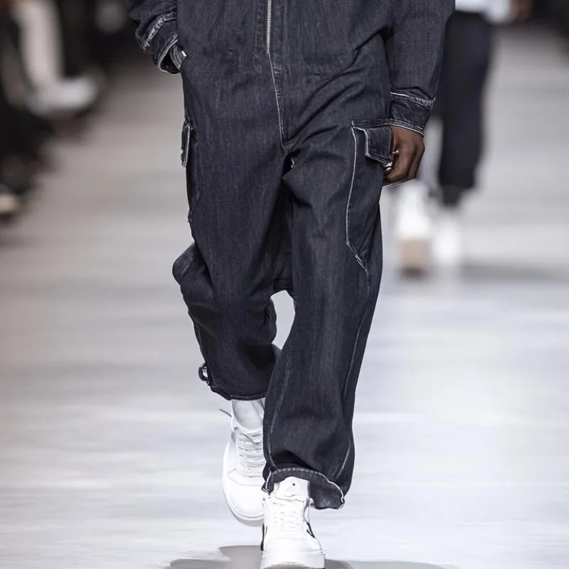 Men Fashion Multi-pocket Zipper Lapel Long-sleeved Denim Jumpsuit 78849231Y sold by Manly product image thumbnail 3