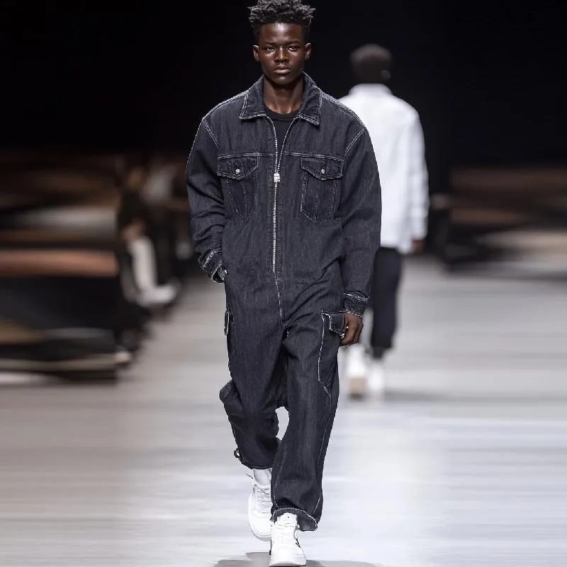 Men Fashion Multi-pocket Zipper Lapel Long-sleeved Denim Jumpsuit 78849231Y sold by Manly product image thumbnail 4