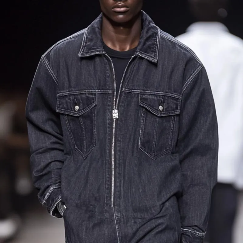 Men Fashion Multi-pocket Zipper Lapel Long-sleeved Denim Jumpsuit 78849231Y sold by Manly product image thumbnail 2