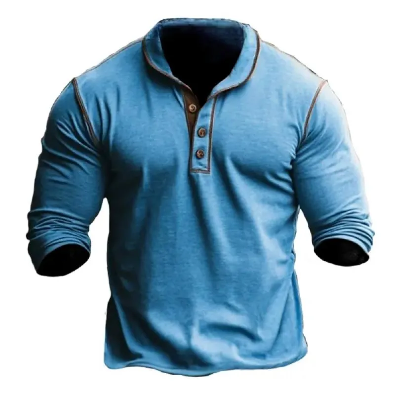 Men's Retro Colorblock Button Lapel Slim Fit Long Sleeve Polo Shirt 48971154Y sold by Manly product image thumbnail 2