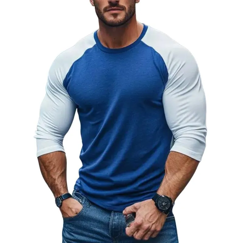 Men's Fashion Colorblock Raglan Sleeves Round Neck Slim Fit Long Sleeve T-Shirt 09166785Y sold by Manly