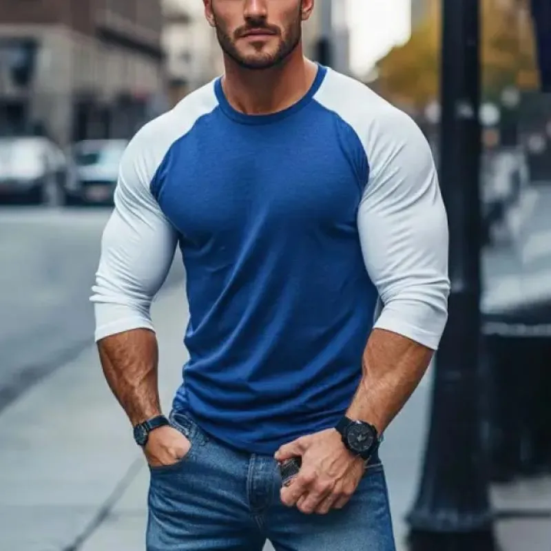 Men's Fashion Colorblock Raglan Sleeves Round Neck Slim Fit Long Sleeve T-Shirt 09166785Y sold by Manly product image thumbnail 3