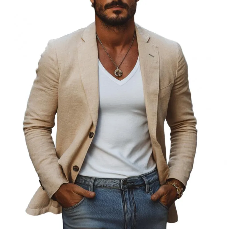 Men's Casual Cotton Linen Notch Lapel Single-breasted Slim-fit Blazer 84398690M sold by Manly