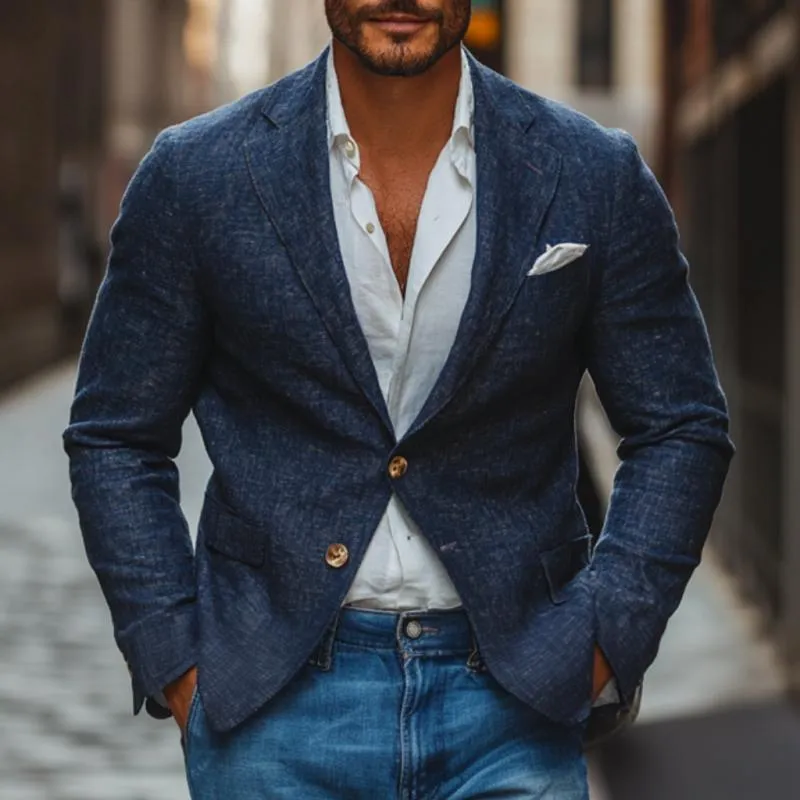 Men's Casual Cotton Linen Notch Lapel Single-breasted Slim-fit Blazer 53826735M sold by Manly product image thumbnail 2