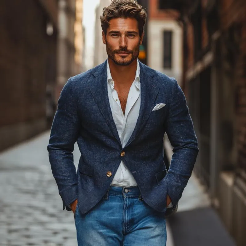 Men's Casual Cotton Linen Notch Lapel Single-breasted Slim-fit Blazer 53826735M sold by Manly product image thumbnail 3