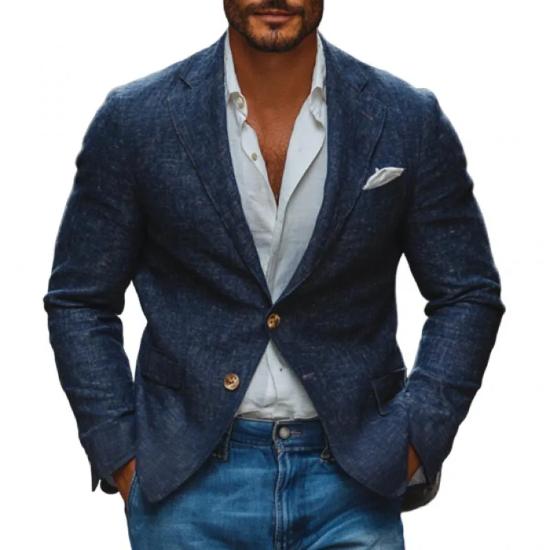 Men's Casual Cotton Linen Notch Lapel Single-breasted Slim-fit Blazer 53826735M sold by Manly