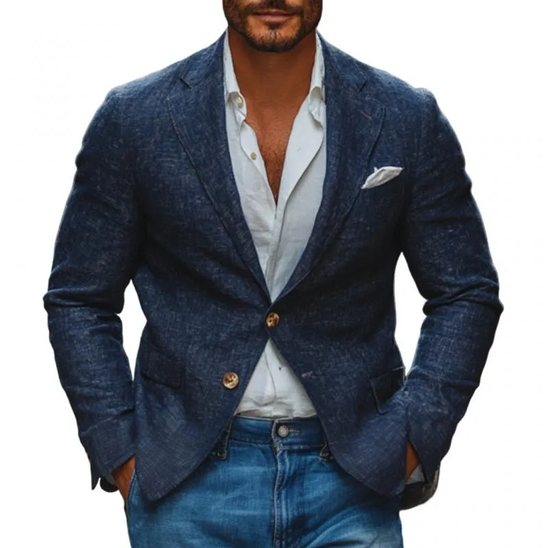 Men's Casual Cotton Linen Notch Lapel Single-breasted Slim-fit Blazer 53826735M sold by Manly